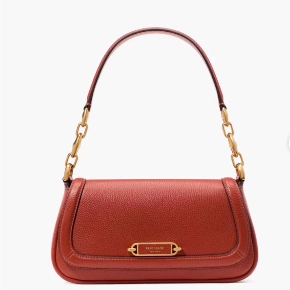Kate Spade Brick Red Shoulder Bag with Gold Accents